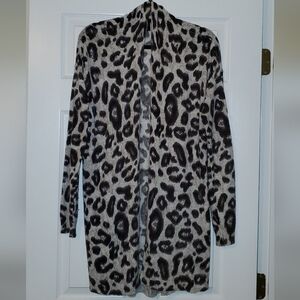 H&m animal print open front long cardigan US M